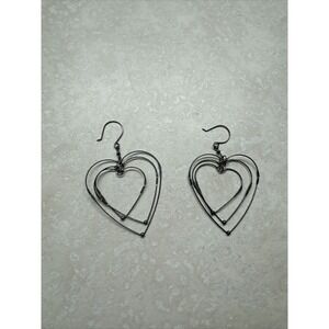 *Final Price* Silver Tone Valentine Heart Shape Drop Dangle Earrings NEW 3D